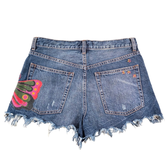 FP We The Free Fields Of Sun Butterfly Daisy Denim Shorts Distressed Size 28 - Picture 5 of 8